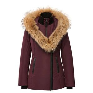 Burgundy ADALI down coat with natural fur Signature Mackage Collar